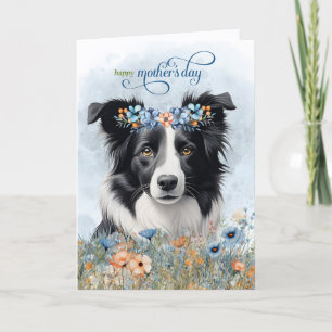 Border Collie Hund Wildblumen Muttertag Feiertagskarte