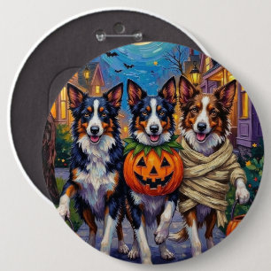 Border Collie Hunde beim Trick-or-Treaten an Hallo Button