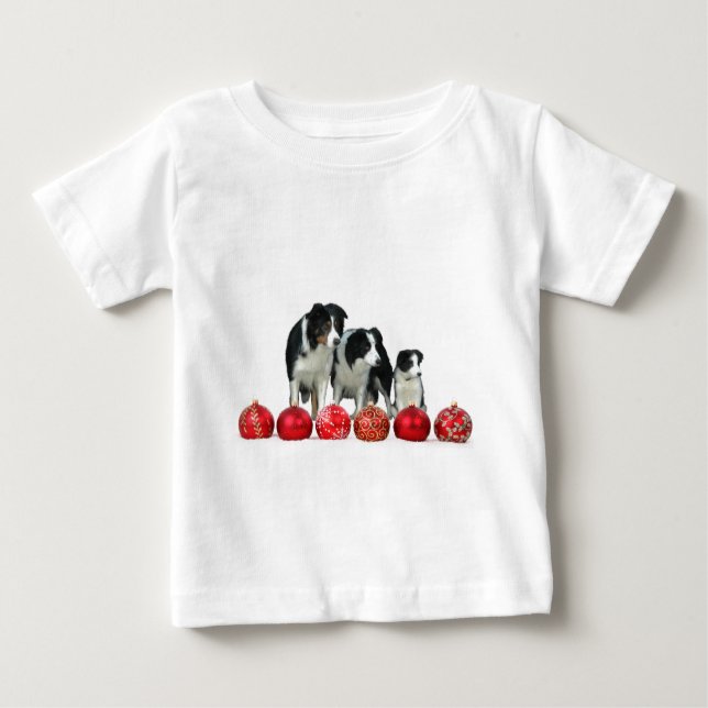 Border Collie Hunde mit Red Christmas Ornaments Baby T-shirt (Vorderseite)