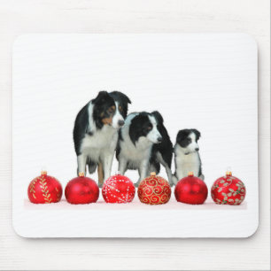 Border Collie Hunde mit Red Christmas Ornaments Mousepad
