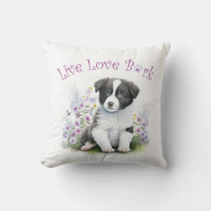 Border Collie Hundefrau Blumenmuster Kissen