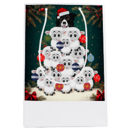 Border Collie hütet Weihnachtsbaum Mittlere Geschenktüte