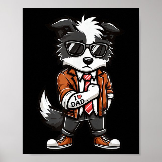 Border Collie I Liebe Vater Funny Dog Tattoo Poster (Vorne)