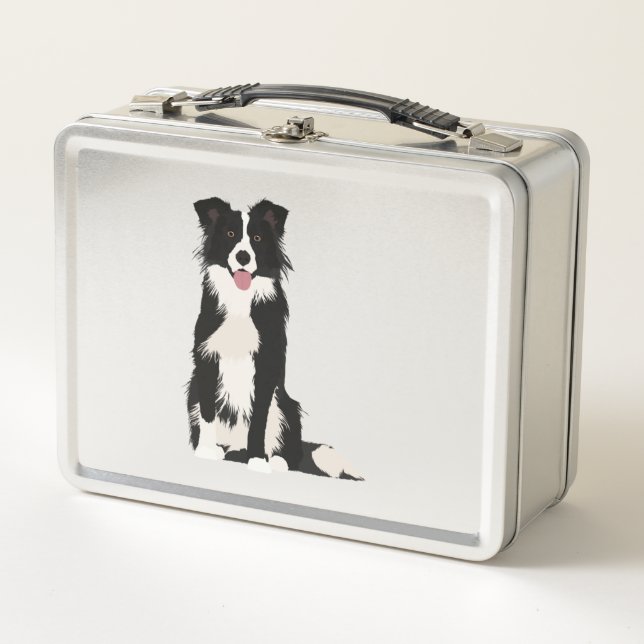 Border Collie Illustration! Metall Brotdose (Vorderseite)