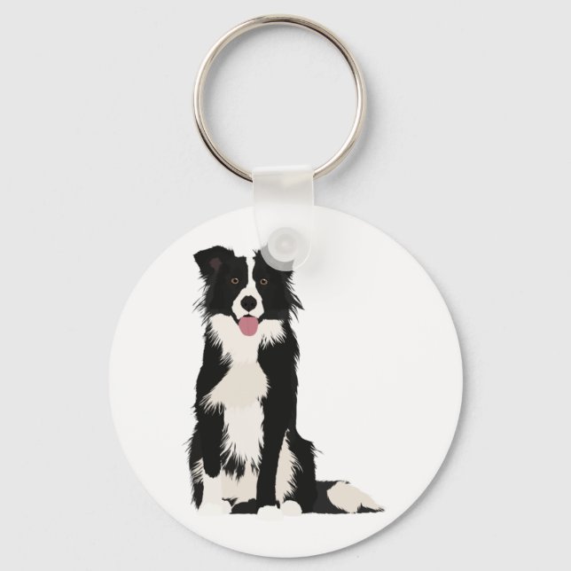 Border Collie Illustration! Schlüsselanhänger (Vorderseite)