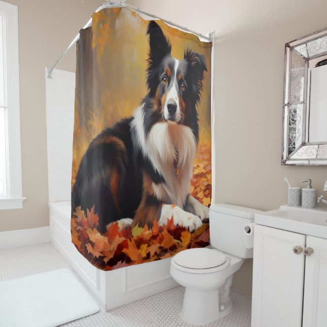Border Collie im Herbst Leaves Fall Inspiriert Duschvorhang (Beispiel)