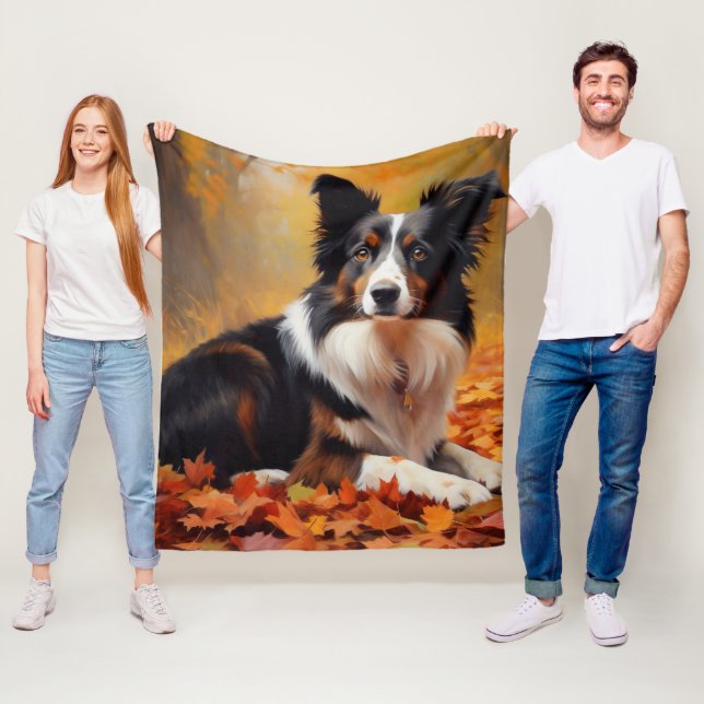 Border Collie im Herbst Leaves Fall Inspiriert Fleecedecke (Beispiel)