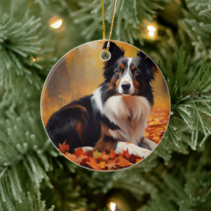 Border Collie im Herbst Leaves Fall Inspiriert Keramik Ornament