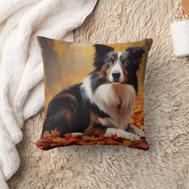 Border Collie im Herbst Leaves Fall Inspiriert Kissen (Decke)