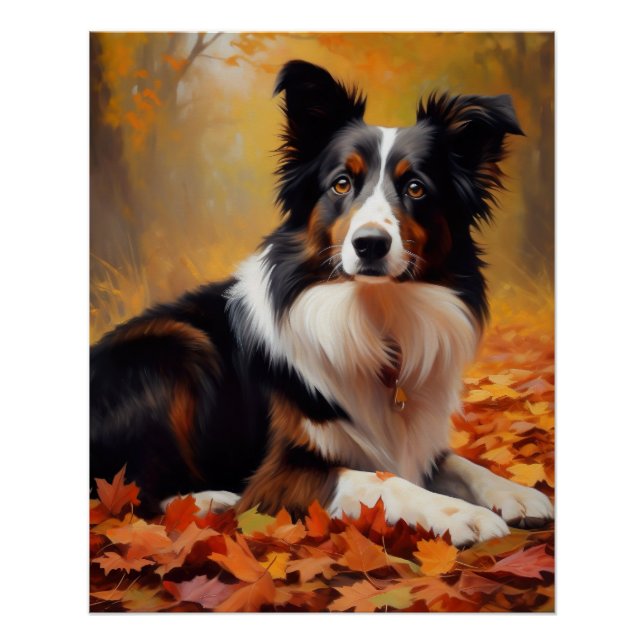 Border Collie im Herbst Leaves Fall Inspiriert Poster (Vorderseite)