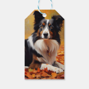 Border Collie im Herbstlaubfall inspiriert Geschenkanhänger