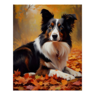 Border Collie im Herbstlaubfall inspiriert Poster