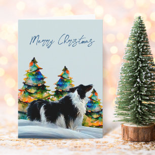 Border Collie im Schnee des Winters Weihnachtsbaum Karte