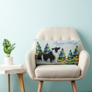 Border Collie im Winter Schnee Weihnachtsbaum Lendenkissen