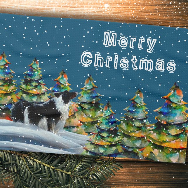 Border Collie im Winterschneewald Weihnachtsbaum Geschirrtuch (Von Creator hochgeladen)