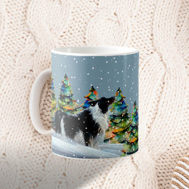 Border Collie im Winterschneewald Weihnachtsbaum Kaffeetasse