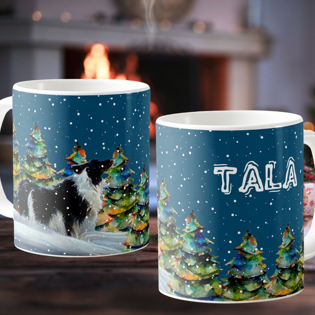 Border Collie im Winterschneewald Weihnachtsbaum Kaffeetasse (Von Creator hochgeladen)