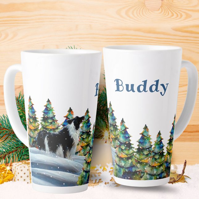 Border Collie im Winterschneewald Weihnachtsbaum Milchtasse (Von Creator hochgeladen)