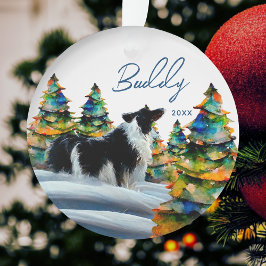 Border Collie im Winterschneewald Weihnachtsbaum Ornament