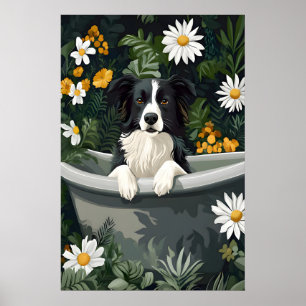 Border Collie In Badewanne Poster, Lustiges Hundep Poster