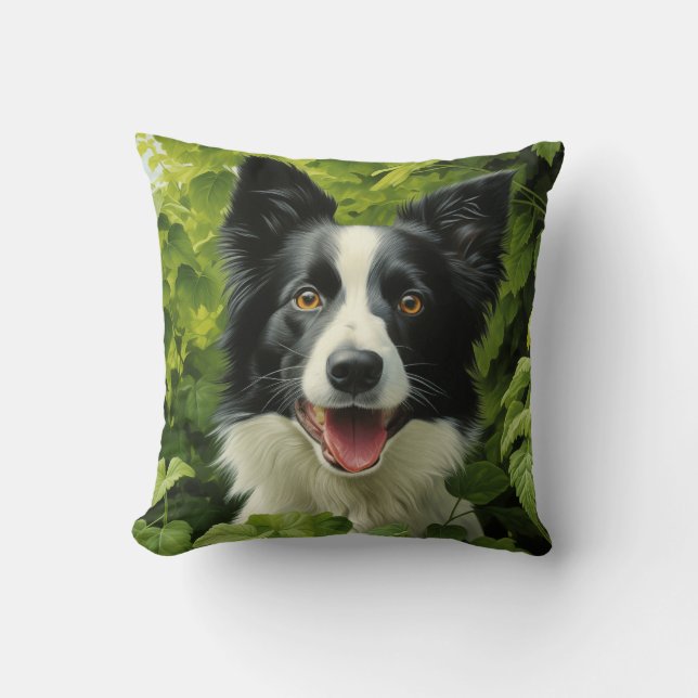 Border Collie in grün Kissen (Vorderseite)