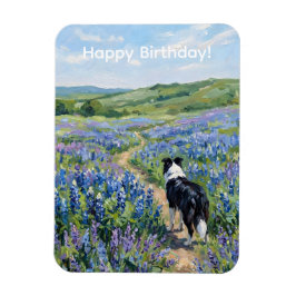 Border Collie in lila Blumen Magnet
