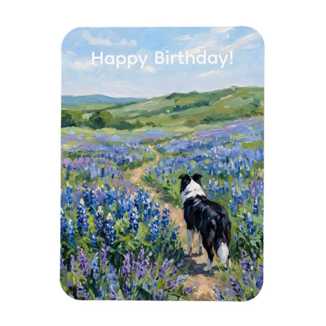 Border Collie in lila Blumen  Magnet (Vertikal)