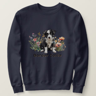 Border Collie in Wildflowers Benutzerdefinierter T Sweatshirt