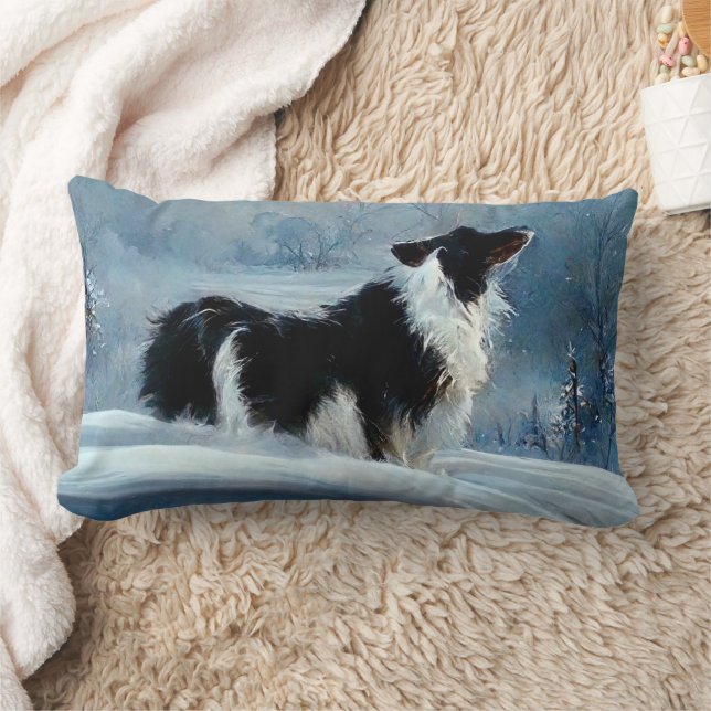 Border Collie in Winter Snowy Landschaft Kunst Lendenkissen (Decke)