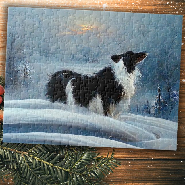 Border Collie in Winter Snowy Landschaft Puzzle (Von Creator hochgeladen)