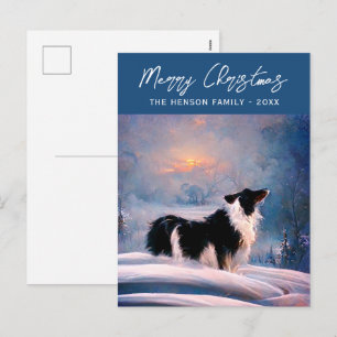 Border Collie in winterlicher schneebedeckter Land Feiertagspostkarte
