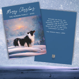 Border Collie in winterlicher Schneelandschaft Wei Feiertagskarte