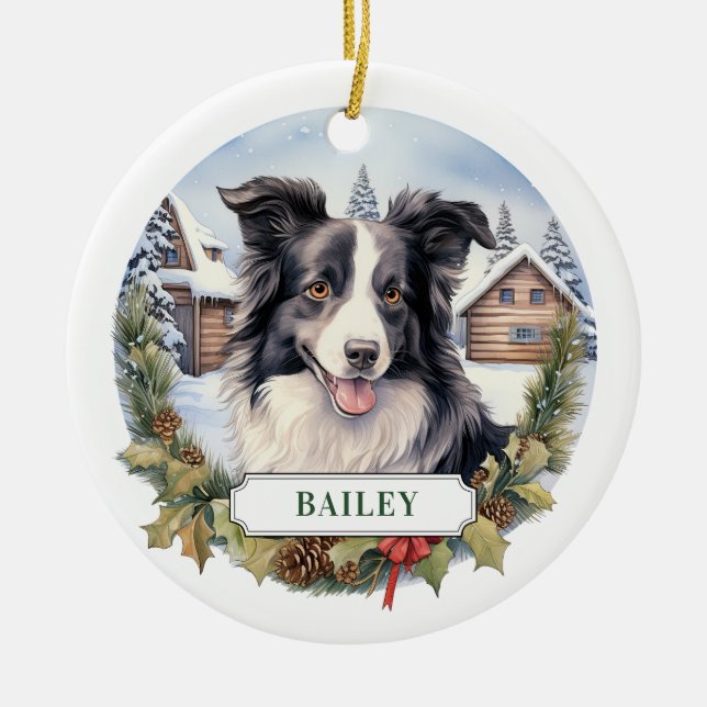 Border Collie Keramik Circle Ornament (Vorne)