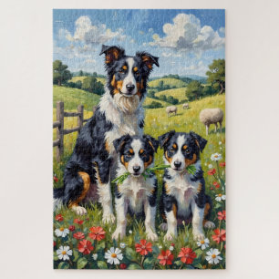 Border Collie Klee Wiese Kunst Puzzle
