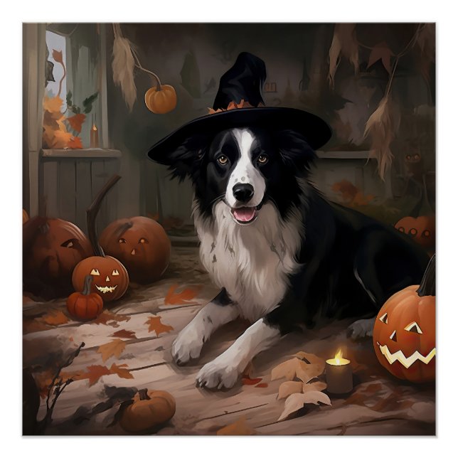 Border Collie Kürbisse Halloween Gruselig Poster (Vorderseite)
