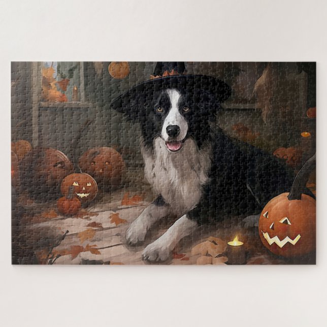 Border Collie Kürbisse Halloween Gruselig Puzzle (Horizontal)