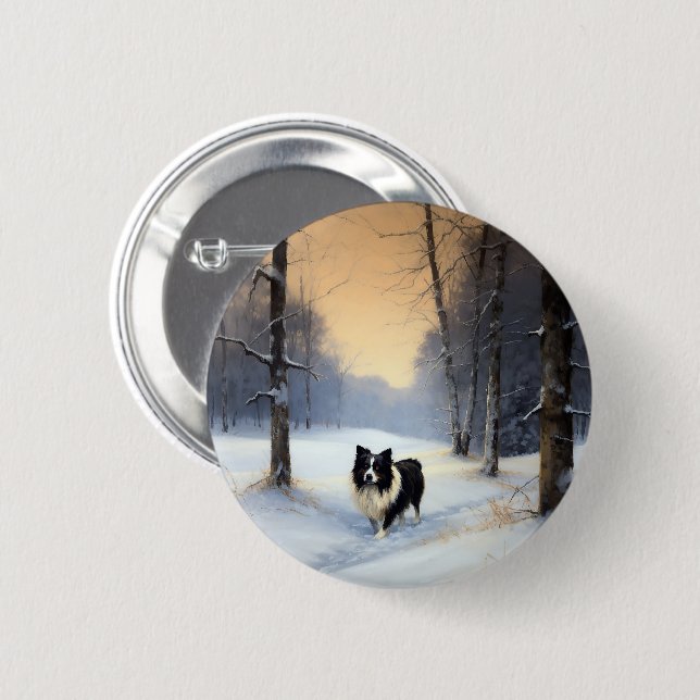 Border Collie Lass es schneien Weihnachten Button (Vorne & Hinten)