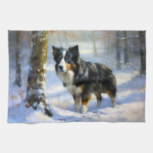 Border Collie Lass es schneien Weihnachten Geschirrtuch