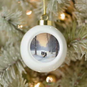 Border Collie Lass es schneien Weihnachten Keramik Kugel-Ornament