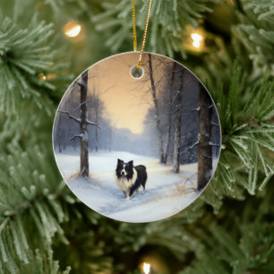 Border Collie Lass es schneien Weihnachten Keramik Ornament