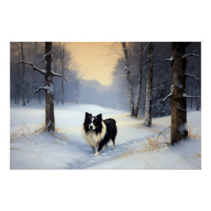 Border Collie Lass es schneien Weihnachten Poster