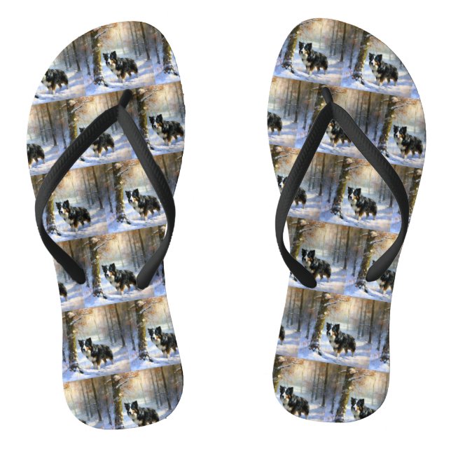 Border Collie Let It Schnee Weihnachten Flip Flops (Fußbett)