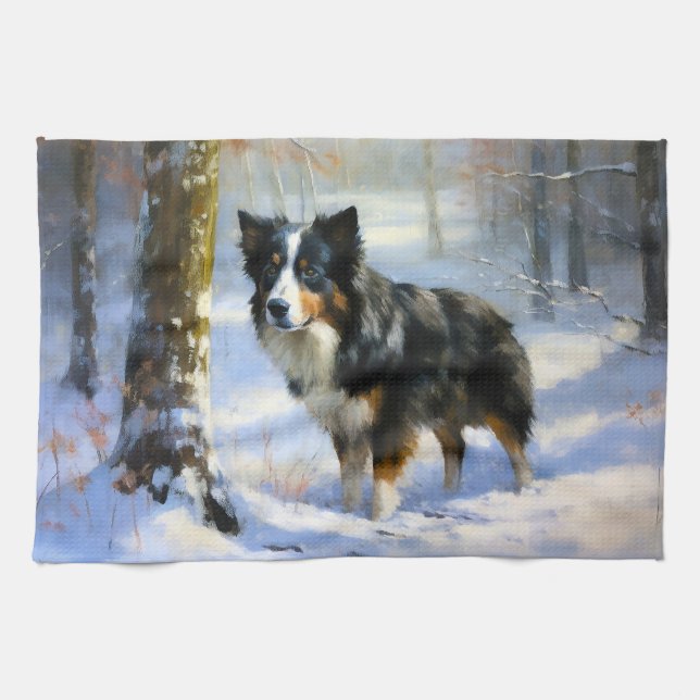 Border Collie Let It Schnee Weihnachten Geschirrtuch (Horizontal)