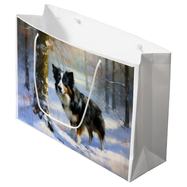 Border Collie Let It Schnee Weihnachten Große Geschenktüte (Vorderseite Schrägansicht)