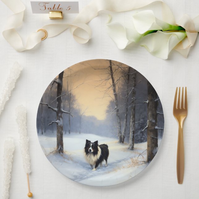 Border Collie Let It Schnee Weihnachten Pappteller (Hochzeit)