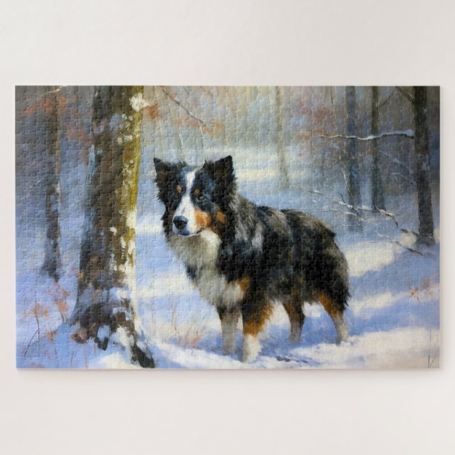 Border Collie Let It Schnee Weihnachten Puzzle (Horizontal)