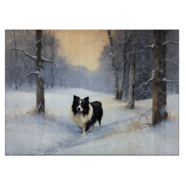 Border Collie Let It Schnee Weihnachten Schneidebrett (Vorderseite)