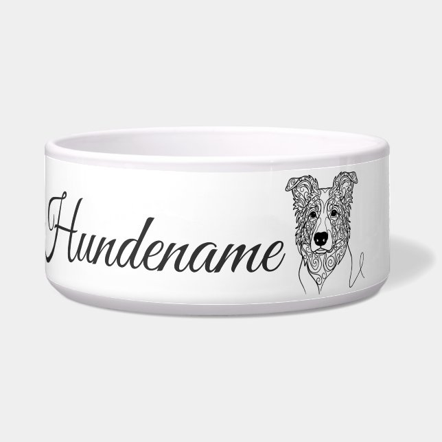 Border Collie Line Art personalized bowl Napf (Vorderseite)