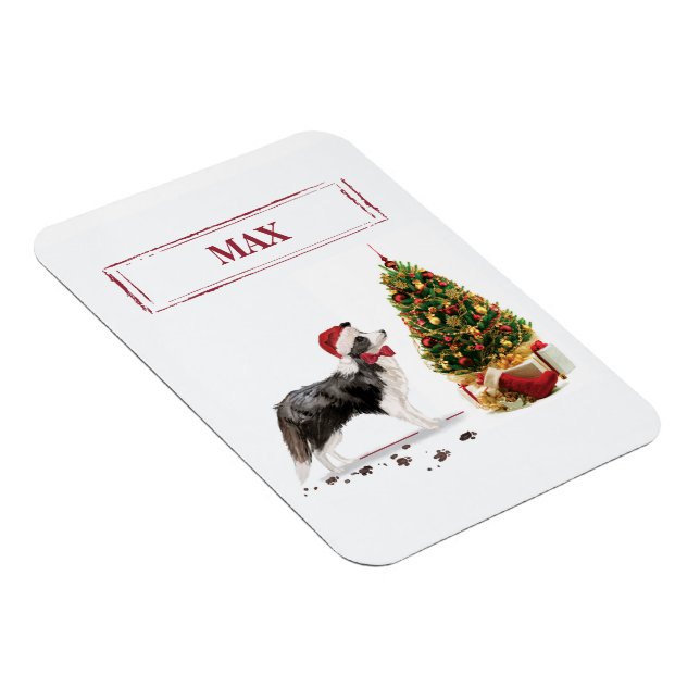 Border Collie Lustiger Weihnachts Hund mit Baum Magnet (Rechte Seite)
