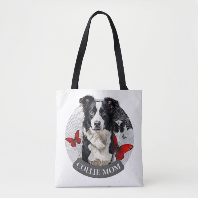 Border Collie Mama-Tasche - Roter Schmetterling Hu (Vorderseite)